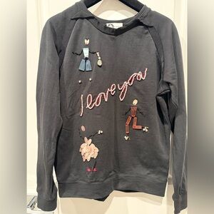 Lanvin "I Love You" beaded and embellished sweatshirt In Navy, Small, Cotton